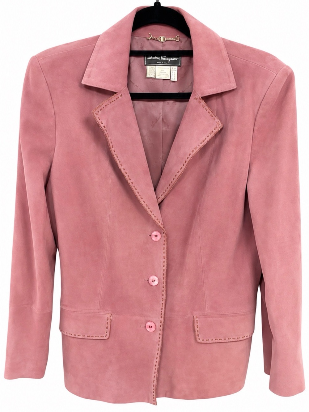 Salvatore Ferragamo Vintage Mauve Pink Suede Blazer Jacket Sz 14 GUC